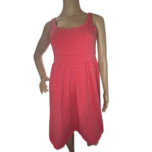 Green Cotton Pink Polka Dot Knee Length Tank Style Sundress